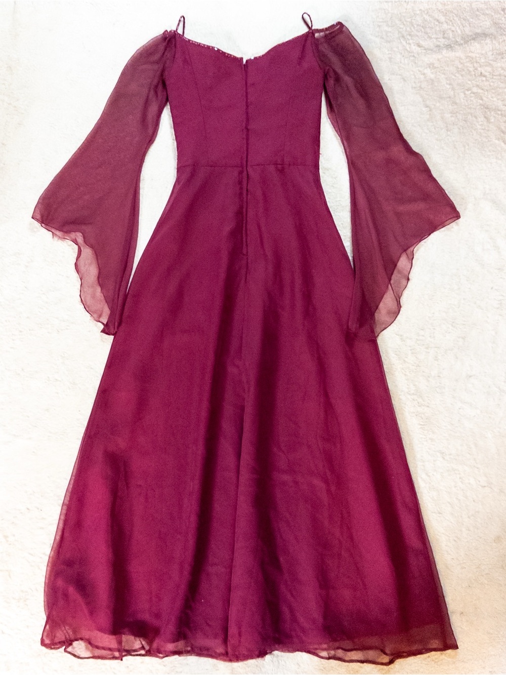 Title: Mori Lee Burgundy Formal Gown Size 11/12 Chiffon Evening Prom Dress - Picture 12 of 13